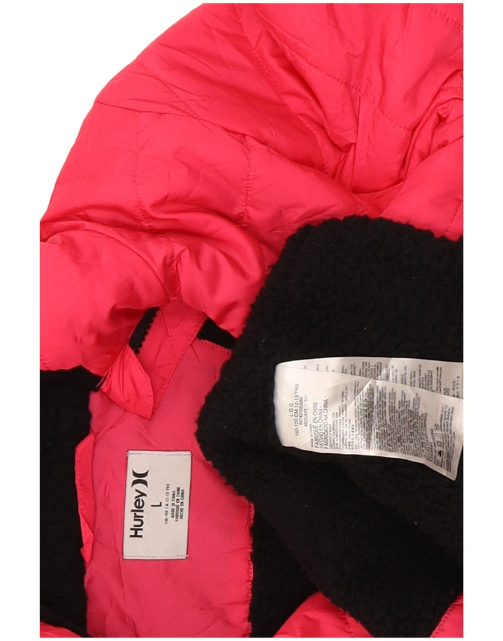 Hurley wattierte Mädchenjacke mit Kapuze, 12–13 Jahre, groß, rosa, Polyester