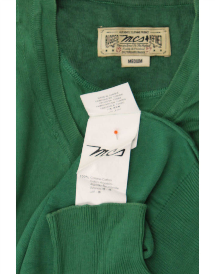 Marlboro Classics Herren-Pullover mit V-Ausschnitt aus mittelgrüner Baumwolle