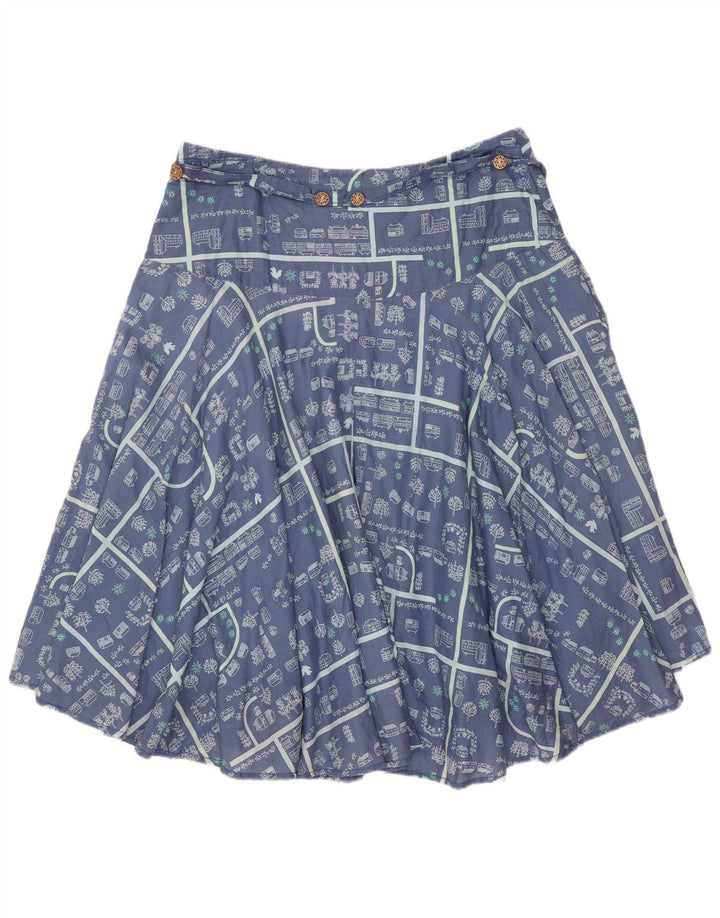 White Stuff Damen grafischer A-Linien-Rock UK 12 Medium W30 Blaue Baumwolle