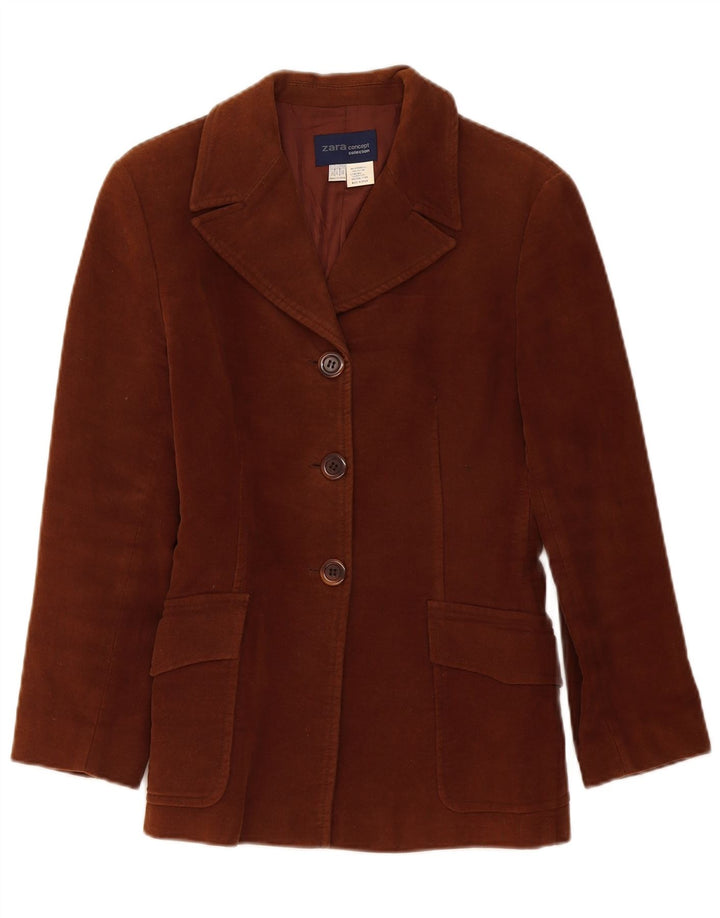 Zara Damen-Blazerjacke mit 3 Knöpfen, EU 38, kleine braune Baumwolle