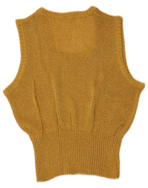 Vintage Damen Crop Weste Tank Top IT 42 Medium Gold