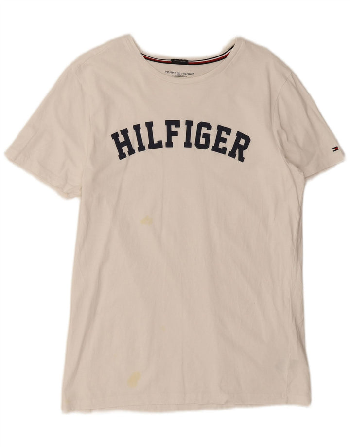 Tommy Hilfiger Herren-T-Shirt mit Grafik, Größe L, aus weißer Baumwolle