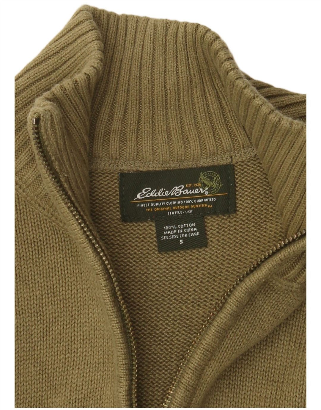 EDDIE BAUER Herren-Pullover mit Reißverschluss am Hals, kleine Khaki-Baumwolle