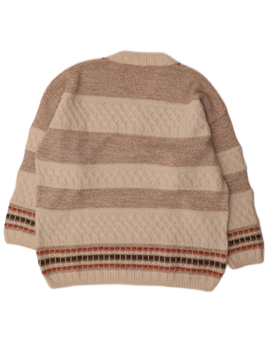 Vintage Herren V-Ausschnitt Pullover Pullover Mittelbeige gestreift Wolle