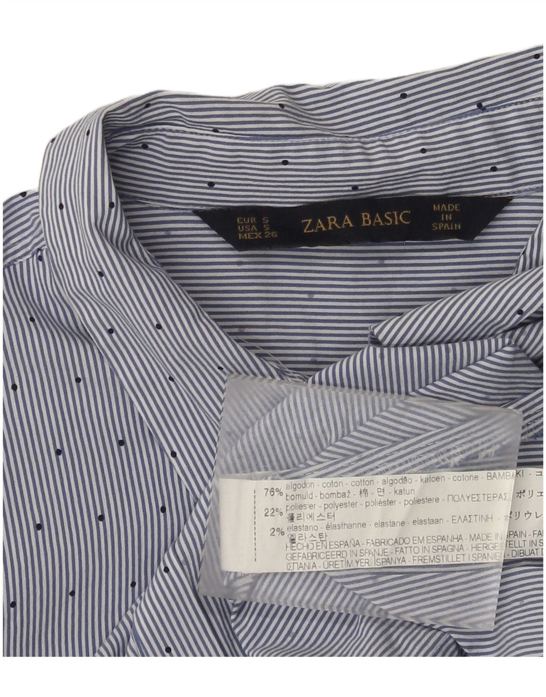 Zara Damen-Hemd UK 8 Small Blaue Nadelstreifen-Baumwolle