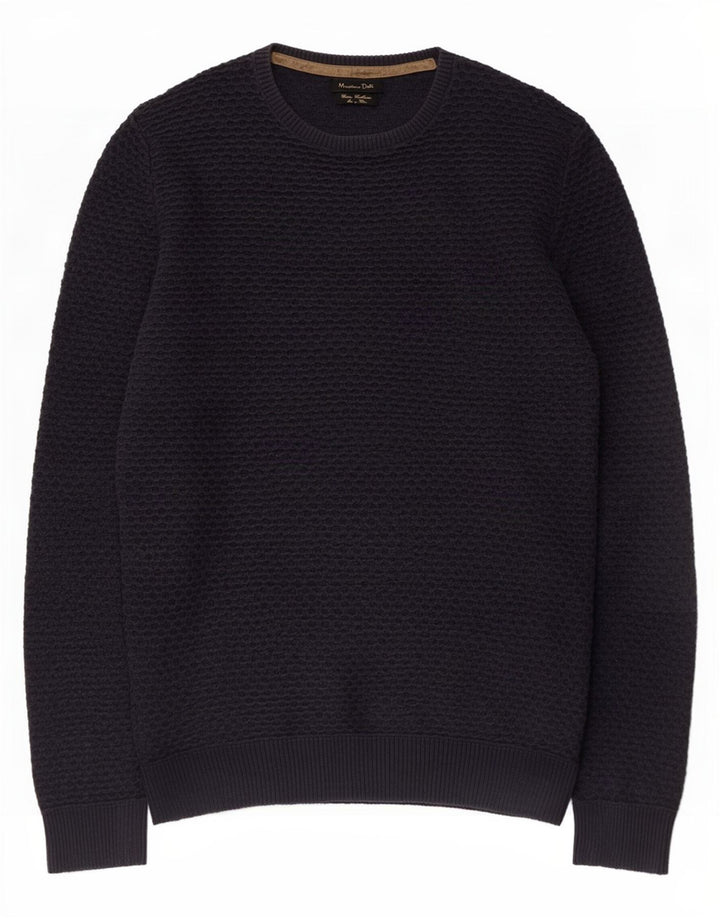 Massimo Dutti Herren-Pullover mit Rundhalsausschnitt, Größe S, marineblaue Baumwolle