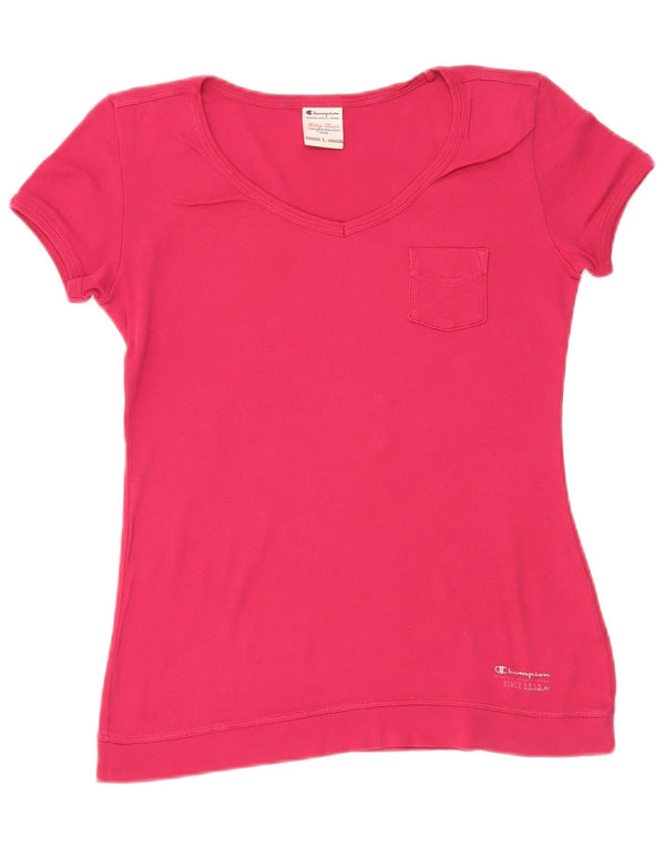 Champion Womens Heritage Classics T-Shirt Top UK 14 Large Rosa Baumwolle