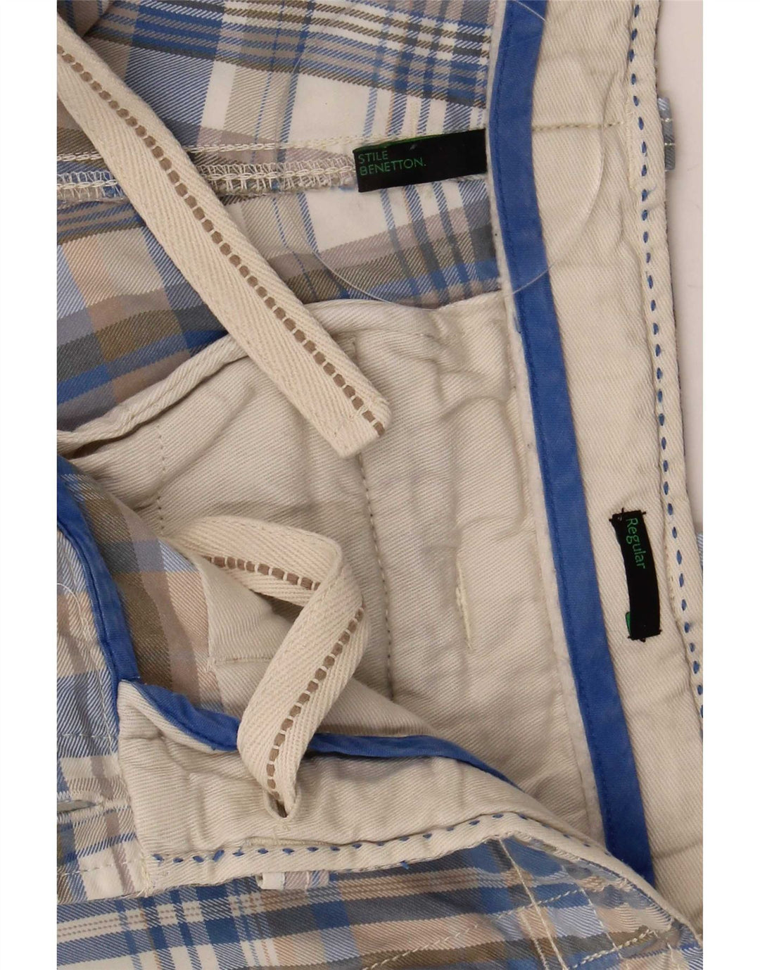 Benetton Herren Regular Cargo Shorts W32 Mittelblau kariert