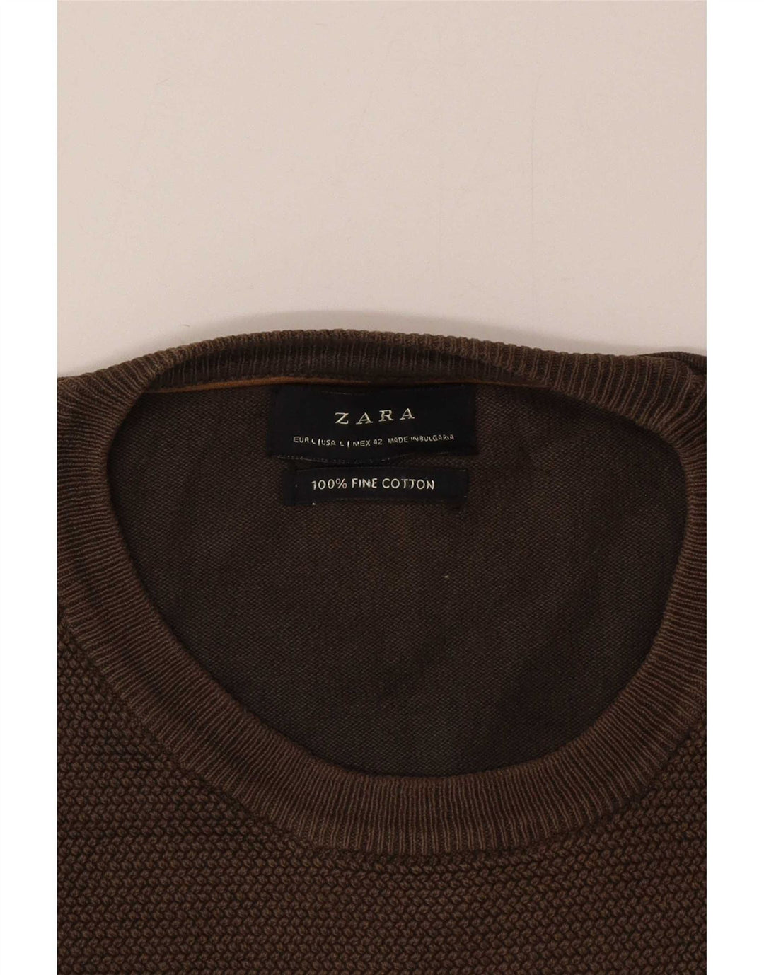 Zara Herren-Pullover mit Rundhalsausschnitt, groß, braune Baumwolle