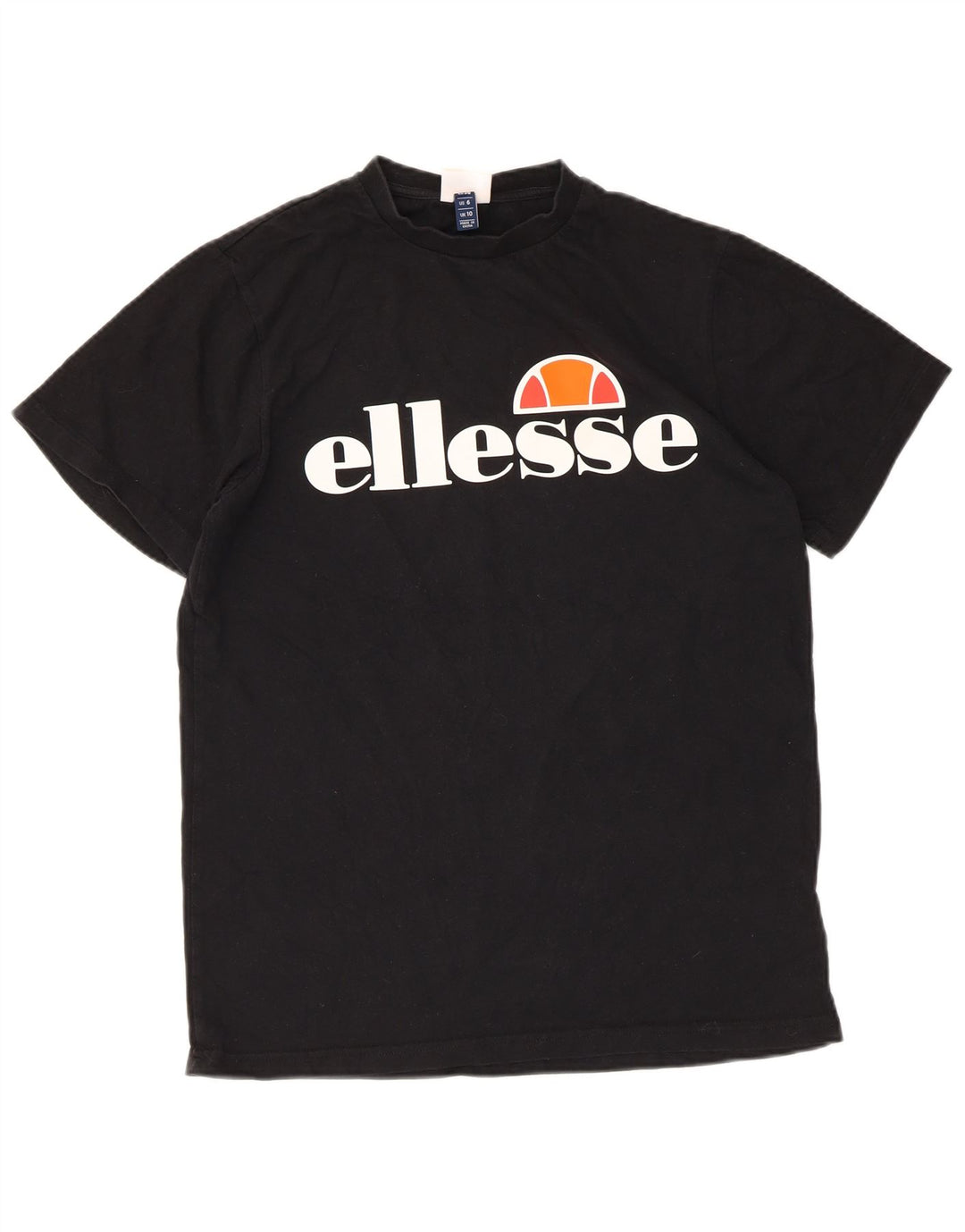 ELLESSE Damen Grafik-T-Shirt Top UK 10 Small Schwarz Baumwolle