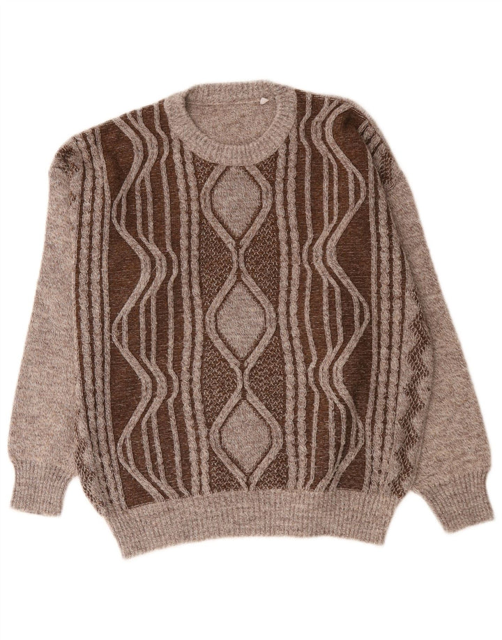 Vintage Herren Pullover mit Rundhalsausschnitt, groß, braun, geometrisch