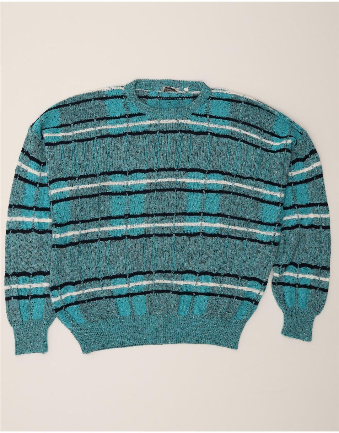 Les Jacquelines Herren-Pullover mit Rundhalsausschnitt, Größe 52, groß, blau gestreift
