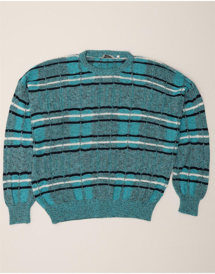 Les Jacquelines Herren-Pullover mit Rundhalsausschnitt, Größe 52, groß, blau gestreift