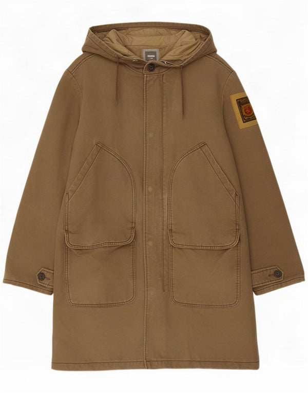 Replay Herren-Mantel mit Kapuze und Grafik, UK 44, 2XL, Khaki, Baumwolle