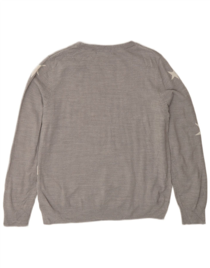 Marks & Spencer Damen-Pullover mit grafischem Rundhalsausschnitt, Gr. 12, Mittelgrau