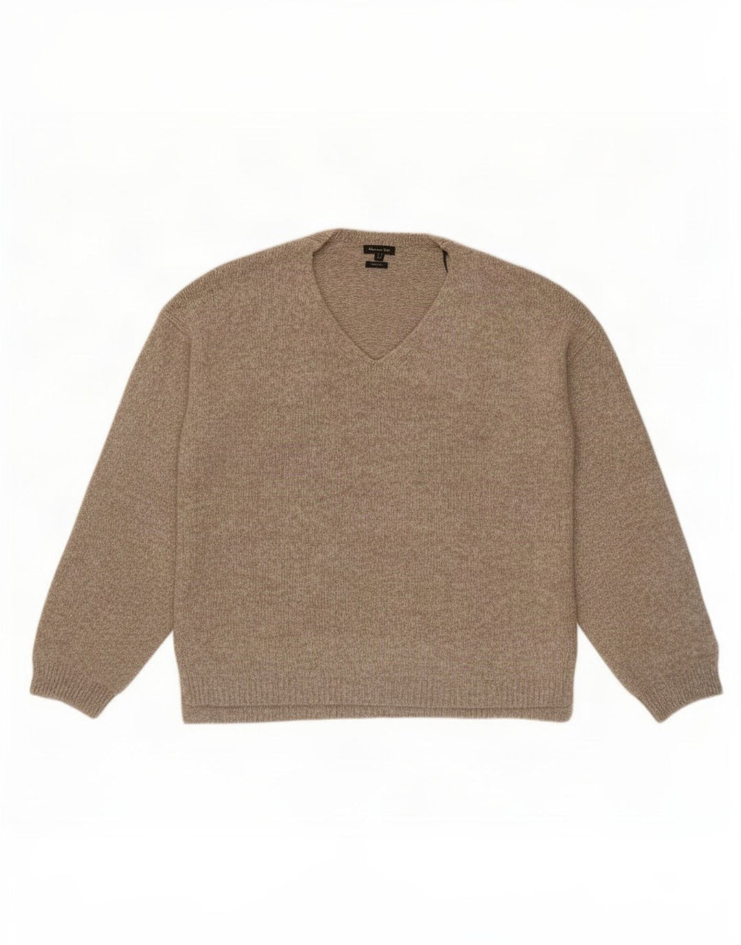 Massimo Dutti Herren-Pullover mit V-Ausschnitt, mittelbeigefarbenes Polyamid