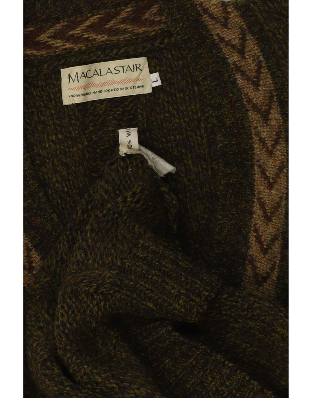 Macalastair Herren-Pullover mit V-Ausschnitt, groß, Khaki, geometrische Wolle