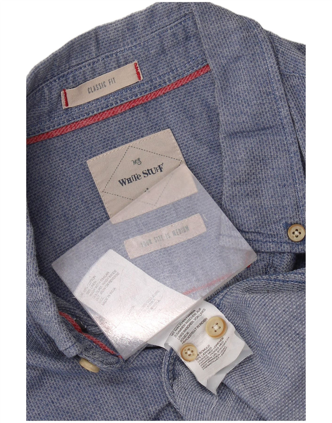 WHITE STUFF Herren-Hemd mit klassischer Passform, mittelblaue Baumwolle