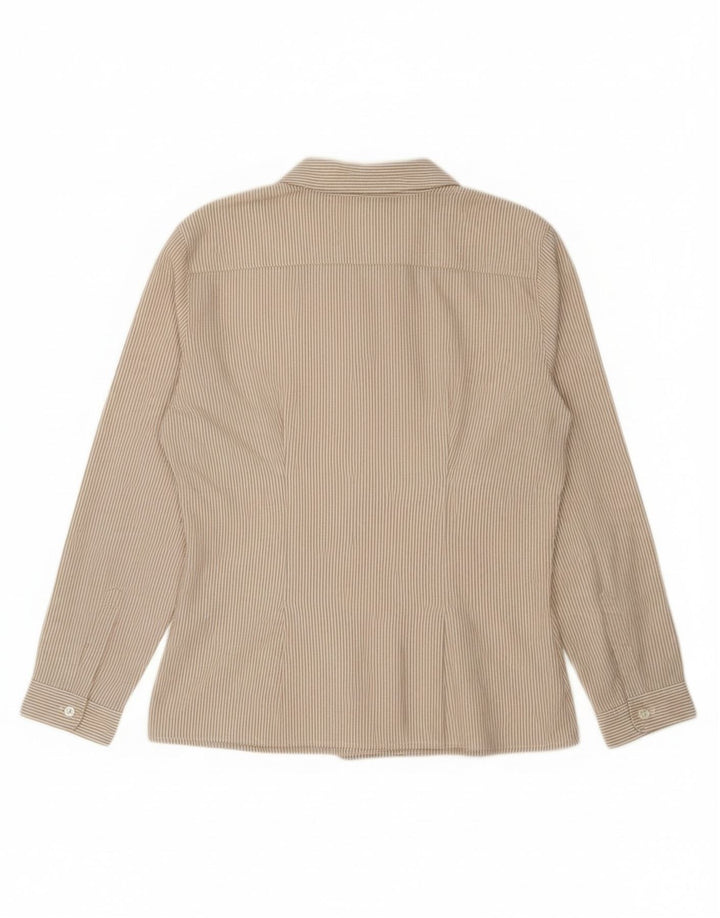 Vintage Damen Hemd UK 14 Medium Beige Nadelstreifen Baumwolle