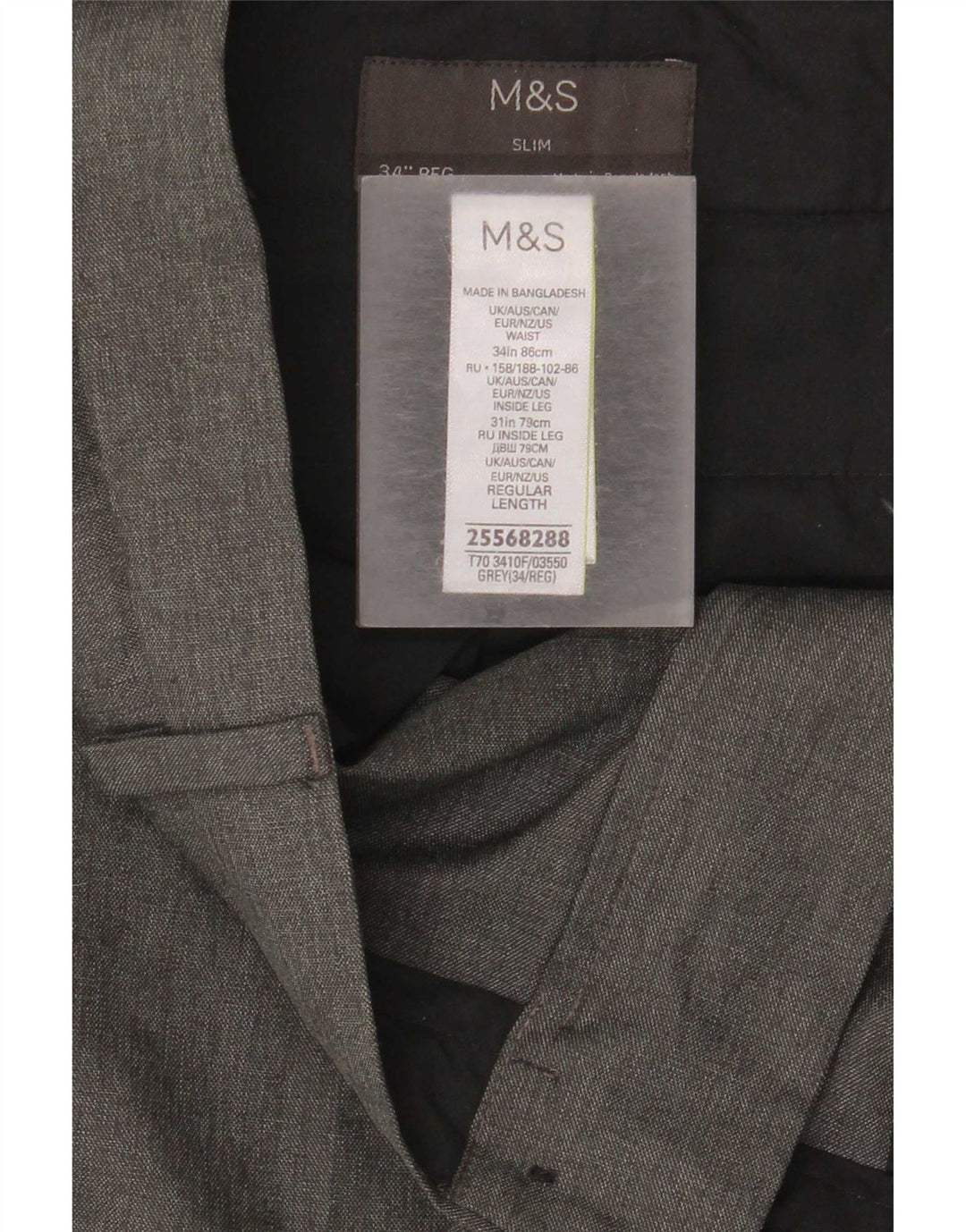 Marks & Spencer Herren Slim Fit Chinohose W34 L31 Grau Polyester
