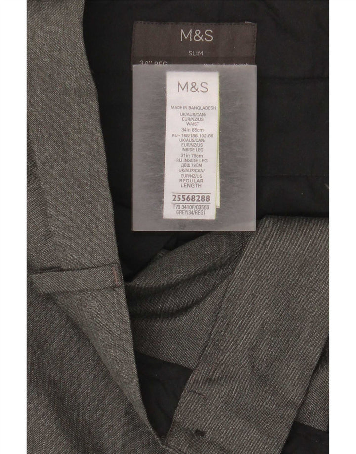 Marks & Spencer Herren Slim Fit Chinohose W34 L31 Grau Polyester