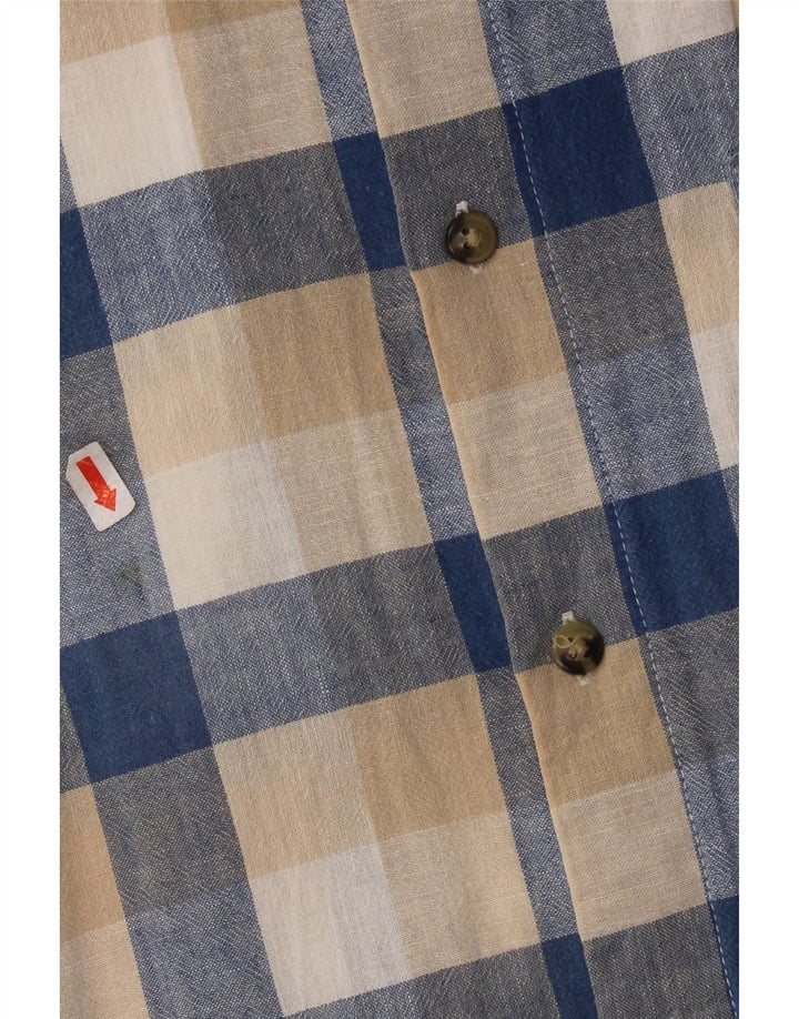 Dack's Herren Kurzarmhemd XL Beige Gingham Leinen
