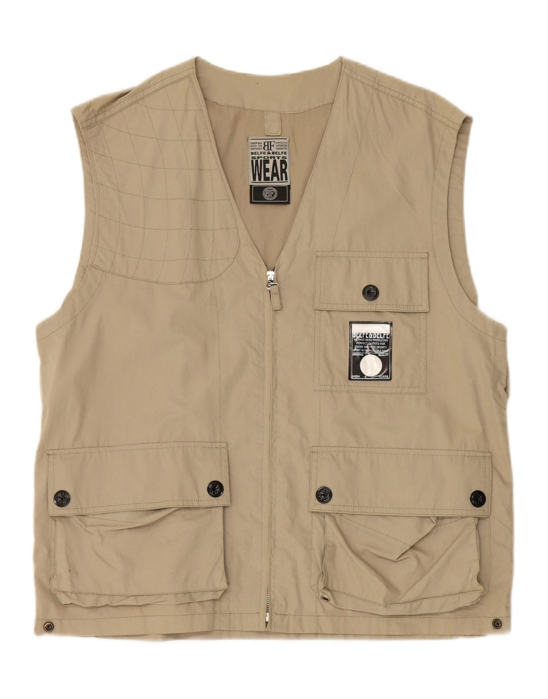 BELFE & BELFE Mens Utility Gilet IT 48 Medium Beige Cotton