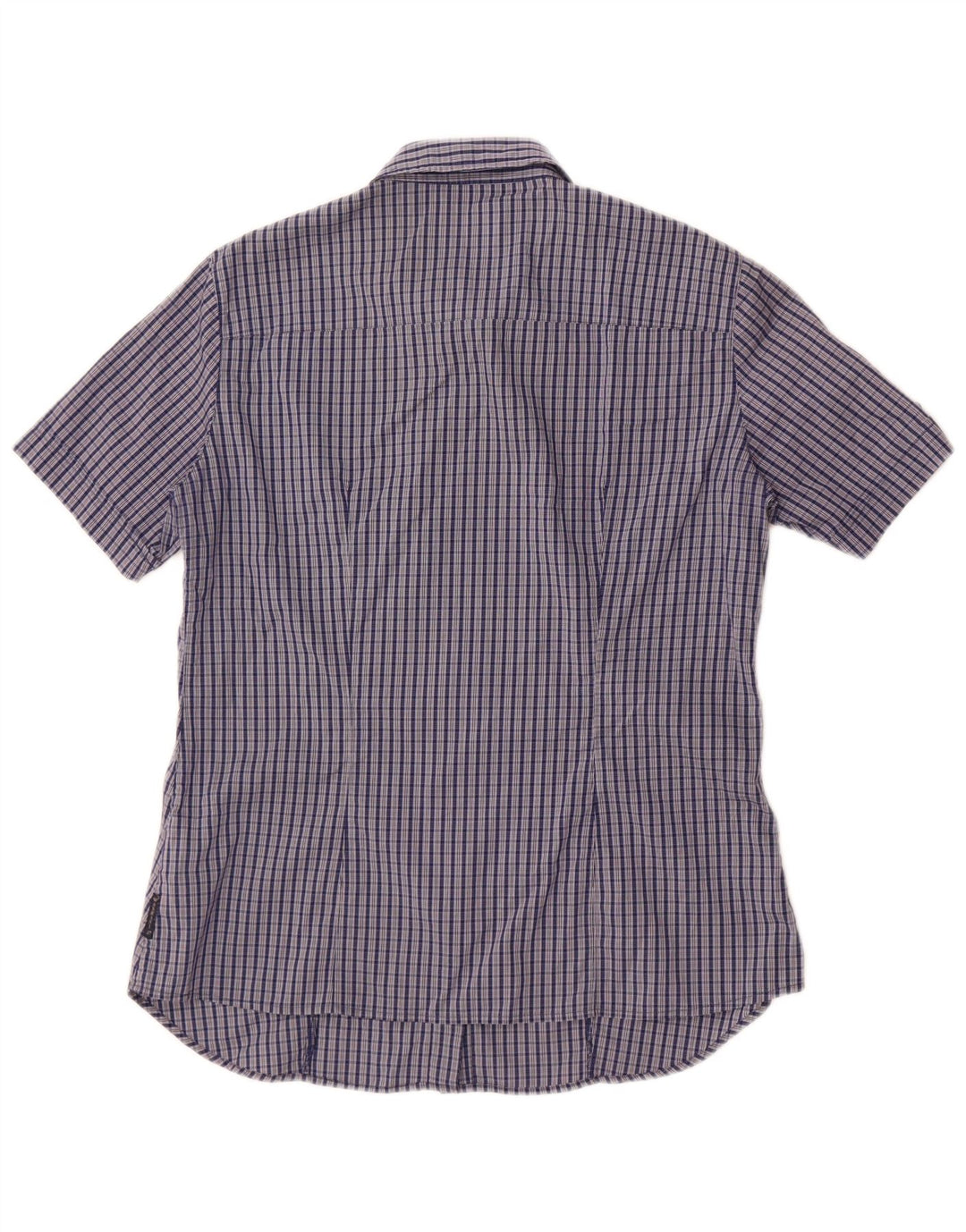 Armani Jeans Damen Kurzarmhemd US 8 Medium Navy Blue Check Baumwolle