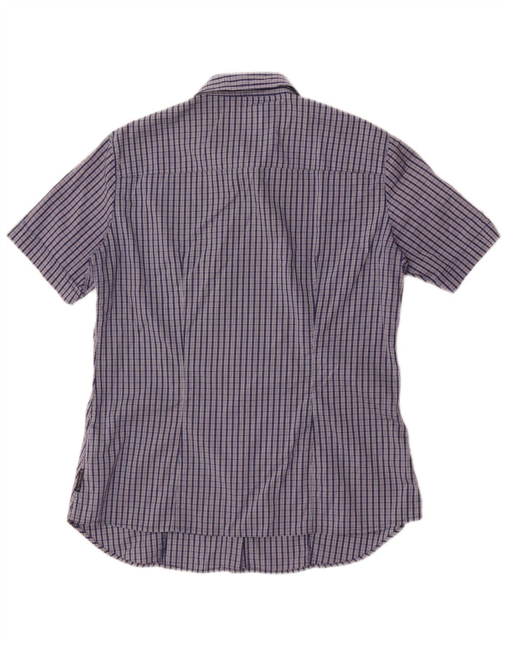 Armani Jeans Damen Kurzarmhemd US 8 Medium Navy Blue Check Baumwolle