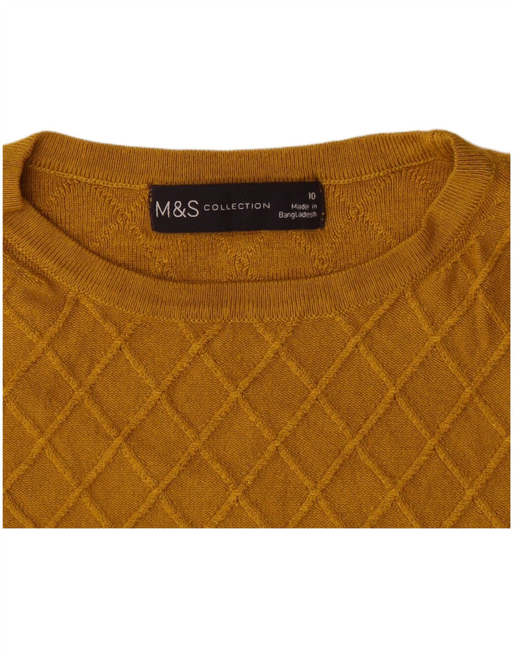 Marks & Spencer Damen-Pullover mit Rundhalsausschnitt, Gr. 10, klein, gelb kariert