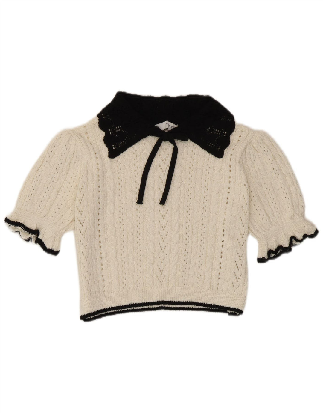 Zara Damen Crop Knit Bluse Top UK 10 Small Weiß Colourblock