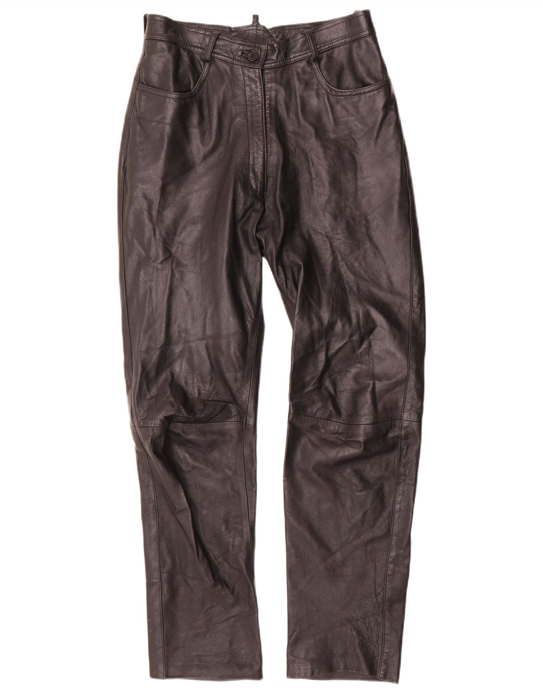 VINTAGE Gerade Damenhose IT 42 Mittel W28 L29 Schwarzes Leder