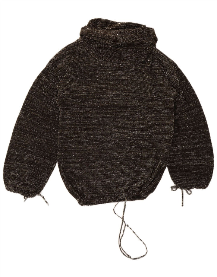 Vintage Damen Rollkragenpullover Pullover EU 40 Medium Schwarz meliert