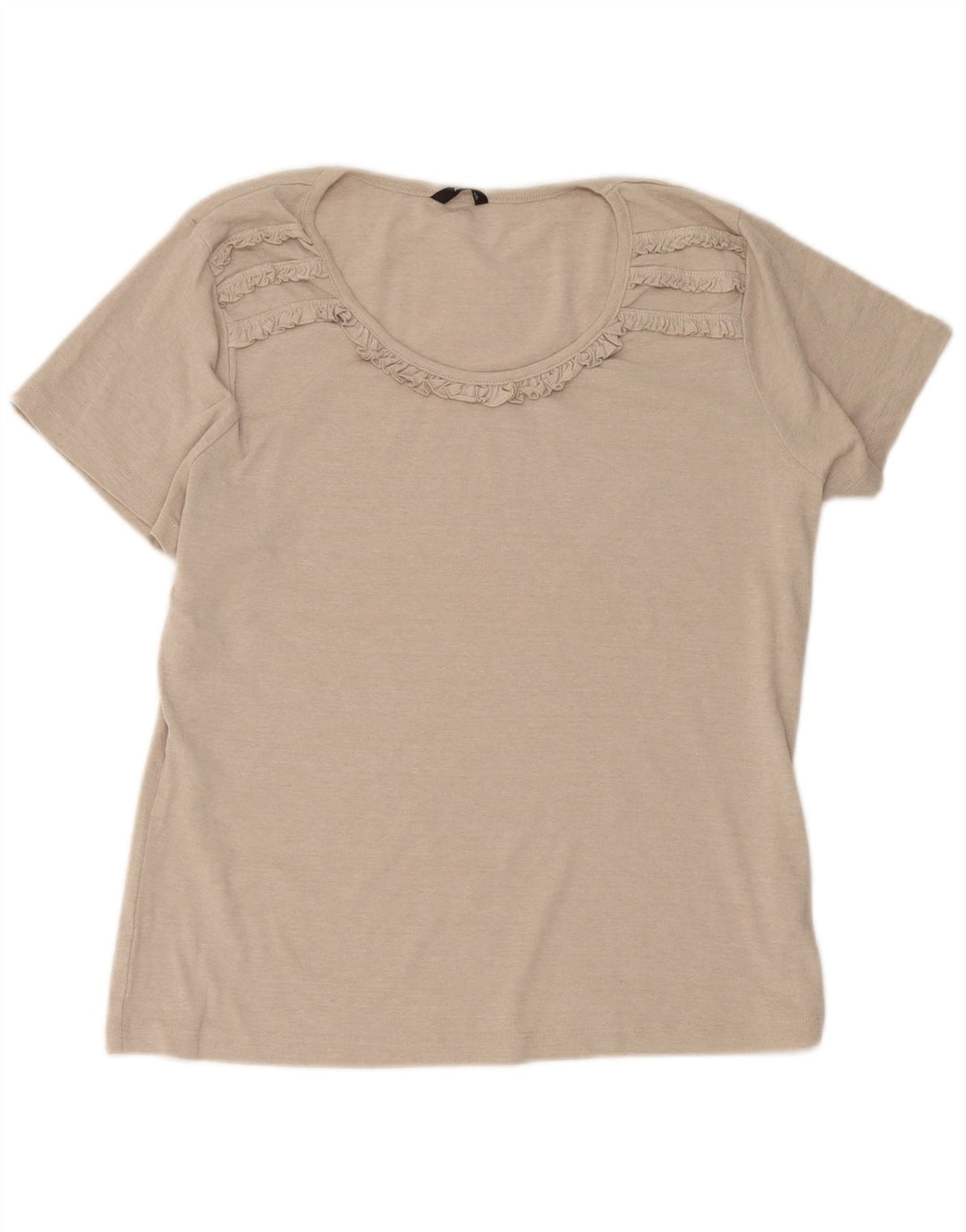 M&Co Damen-Blusenoberteil mit Rüschen vorne, UK 20 2XL, beige Baumwolle