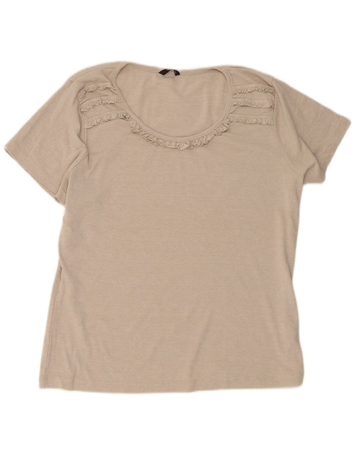 M&Co Damen-Blusenoberteil mit Rüschen vorne, UK 20 2XL, beige Baumwolle