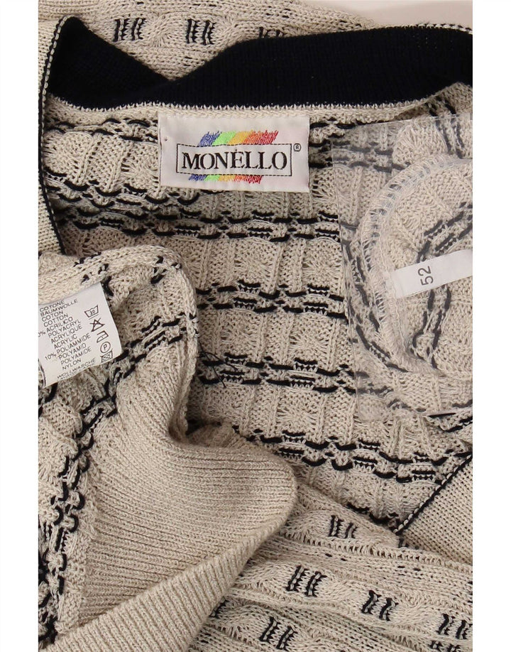 Monello Herren-Pullover mit V-Ausschnitt, IT 52, große beige gestreifte Baumwolle