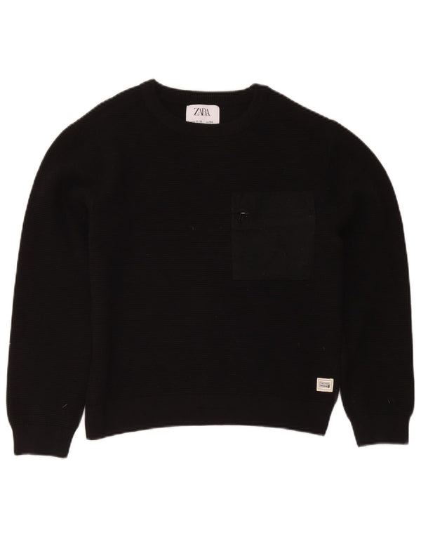 Zara Jungen-Pullover mit U-Boot-Ausschnitt, 11–12 Jahre, schwarze Baumwolle