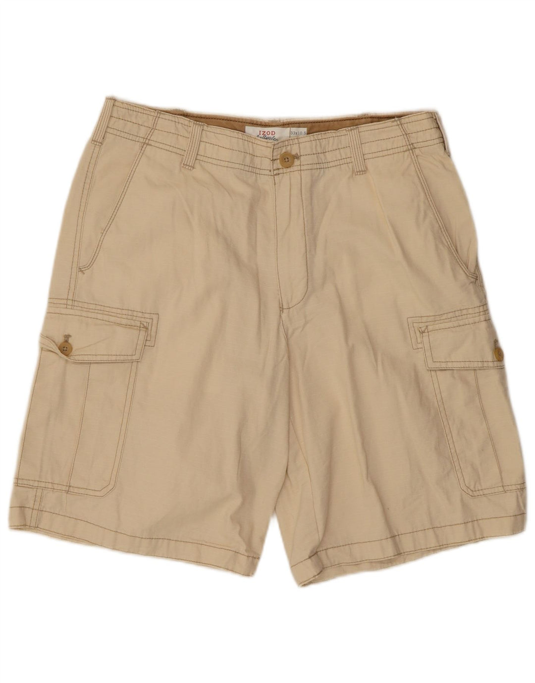 IZOD Mens Salt Water Cargo Shorts W33 Medium Beige Cotton