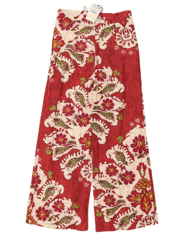 Zara Damen-Hose mit hoher Taille und weitem Bein, Größe L, W30, L33, rotes Blumenmuster, Leinen