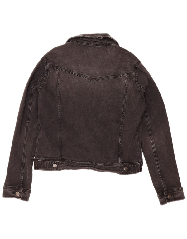 Zara Damen Crop Denim Jacke UK 16 Large Schwarze Baumwolle