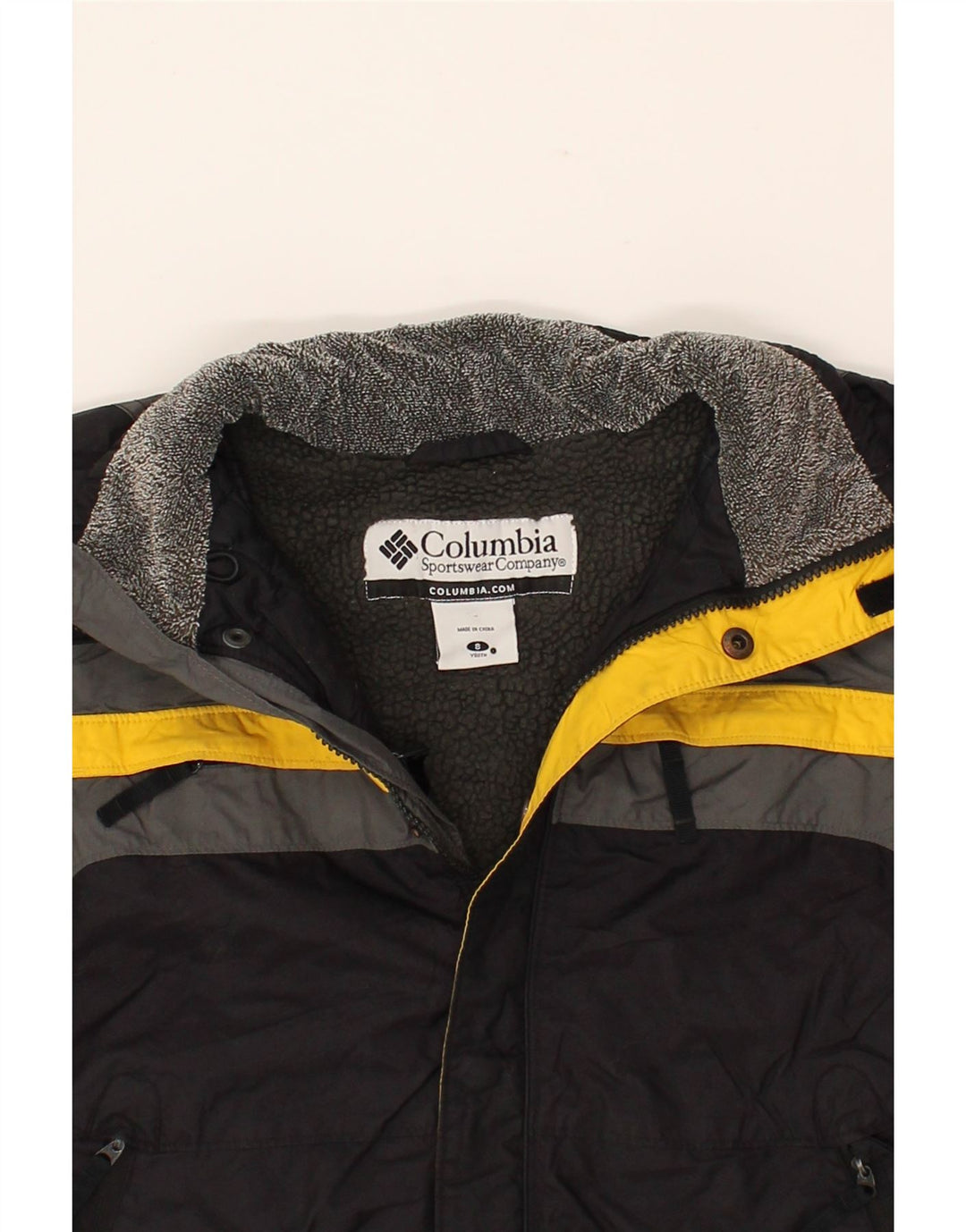 COLUMBIA Boys Windbreaker Jacket 7-8 Years Black Colourblock Nylon Vintage Columbia and Second-Hand Columbia from Messina Hembry 