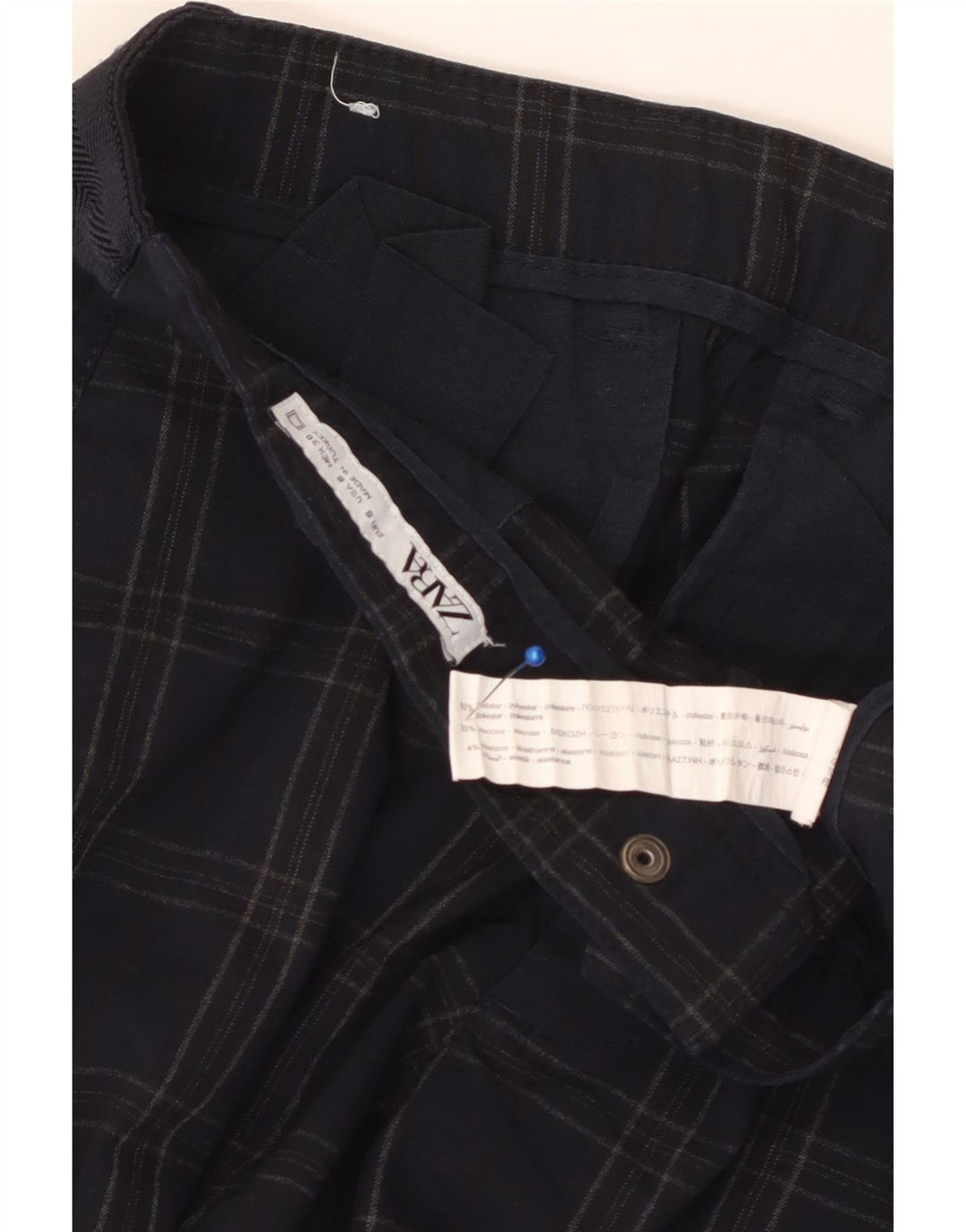 ZARA Slim Chino-Hose für Herren, Größe S, W30, L29, marineblau, kariert, Polyester