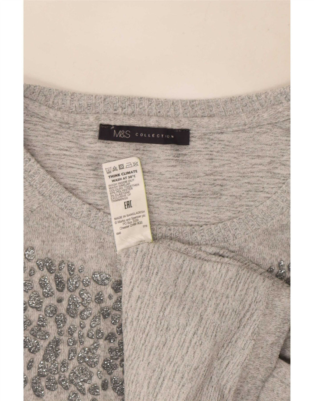 Marks & Spencer Damen Langarm-Tunika-Oberteil UK 16 Large Grau Polyester