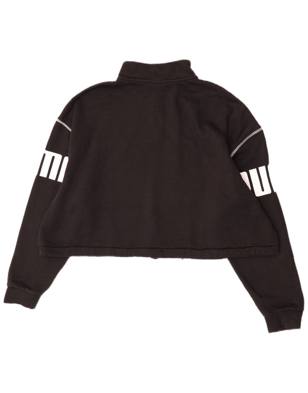 Puma Womens Crop Graphic Zip Neck Sweatshirt Pullover UK 20 2XL Schwarz Baumwolle