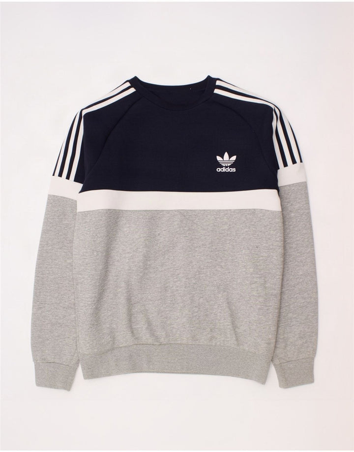 Adidas Sweatshirt für Jungen, 13–14 Jahre, graue Farbblock-Baumwolle