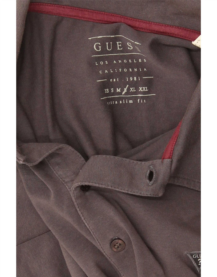 Guess Herren-Langarm-Poloshirt mit extra schmaler Passform, Größe L, Grau