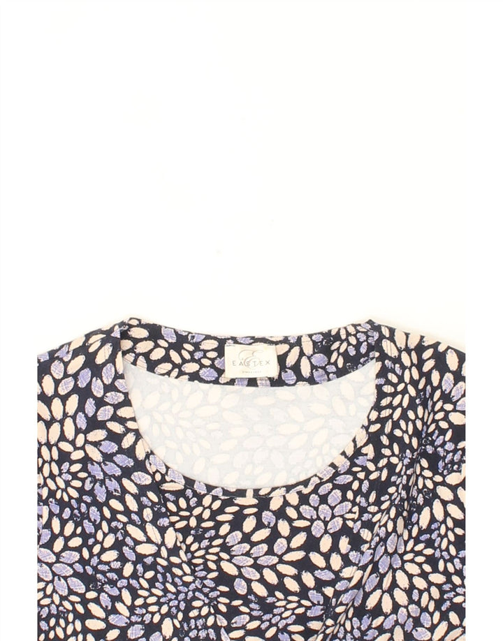 EASTEX Womens Abstract Pattern Top 3/4 Sleeve UK 10 Small Navy Blue Vintage Eastex and Second-Hand Eastex from Messina Hembry 