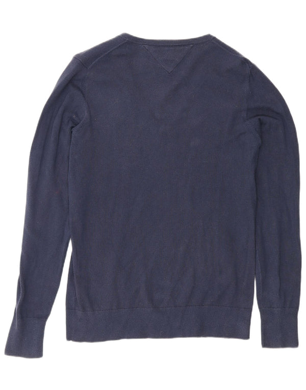 Tommy Hilfiger Damen-Pullover mit V-Ausschnitt, UK 14, Größe L, Marineblau, Baumwolle
