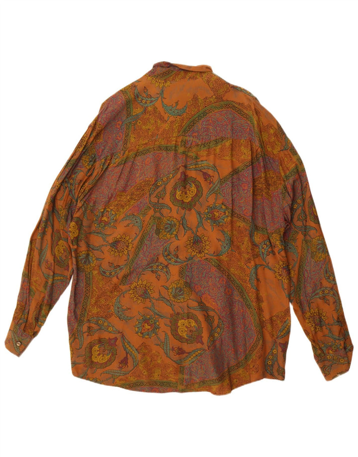 Vintage Herrenhemd Große braune Viskose mit Blumenmuster