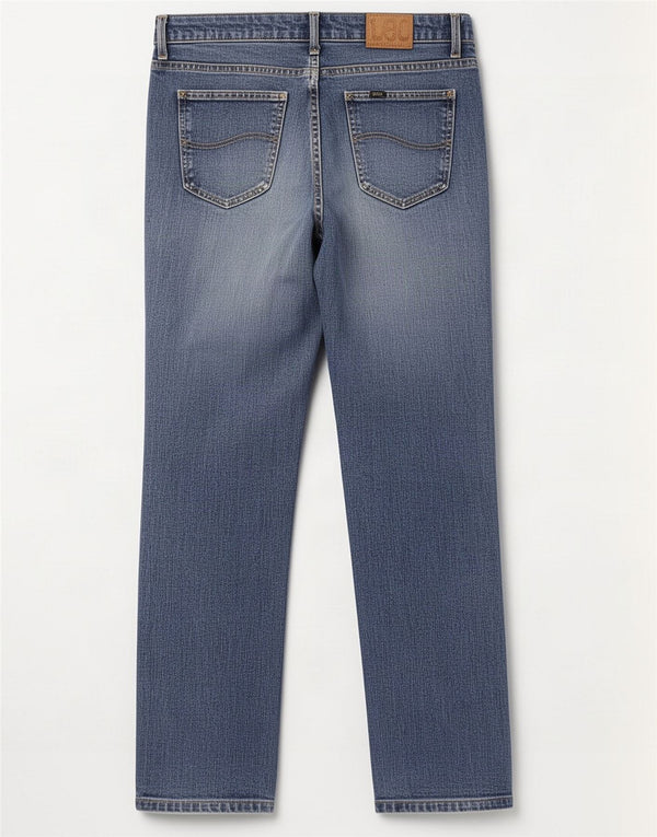Lee Damen Straight Jeans W34 L32 Blaue Baumwolle